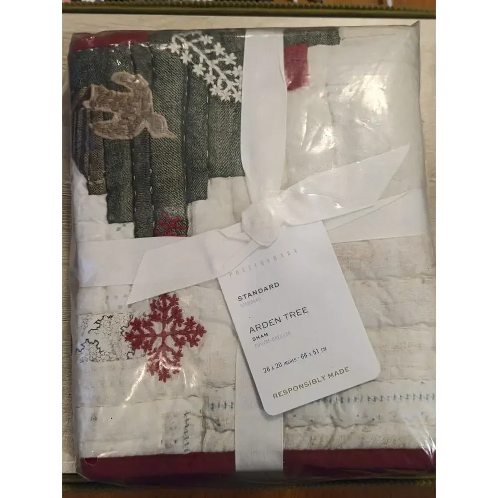 New 1 Pottery Barn Arden Tree Standard Sham Applique Quilted NWT 20”x 26”